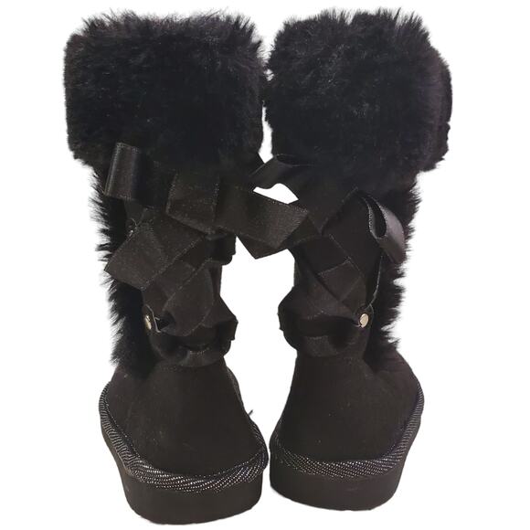 Jumping Beans Girls Black Slip on Boots with Bow Size 5 Toddler Winter Boots - Picture 4 of 14